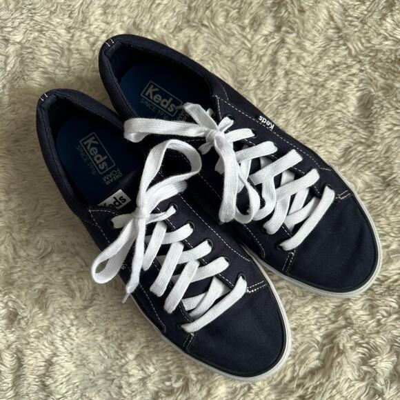 Keds Womens 10 Navy Blue Canvas Lace Up Classic Sneakers Comfort Fashion - Picture 7 of 7